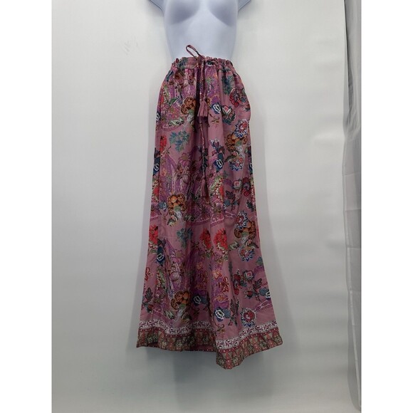Tahari Navy Pink Floral Polyester Palazzo Pants Pull On Artsy - Size M - Picture 2 of 14